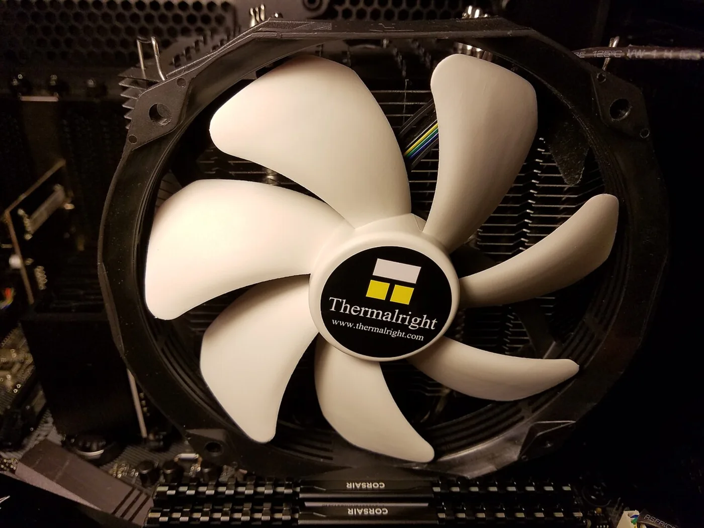 Large tower CPU cooler installed on a motherboard