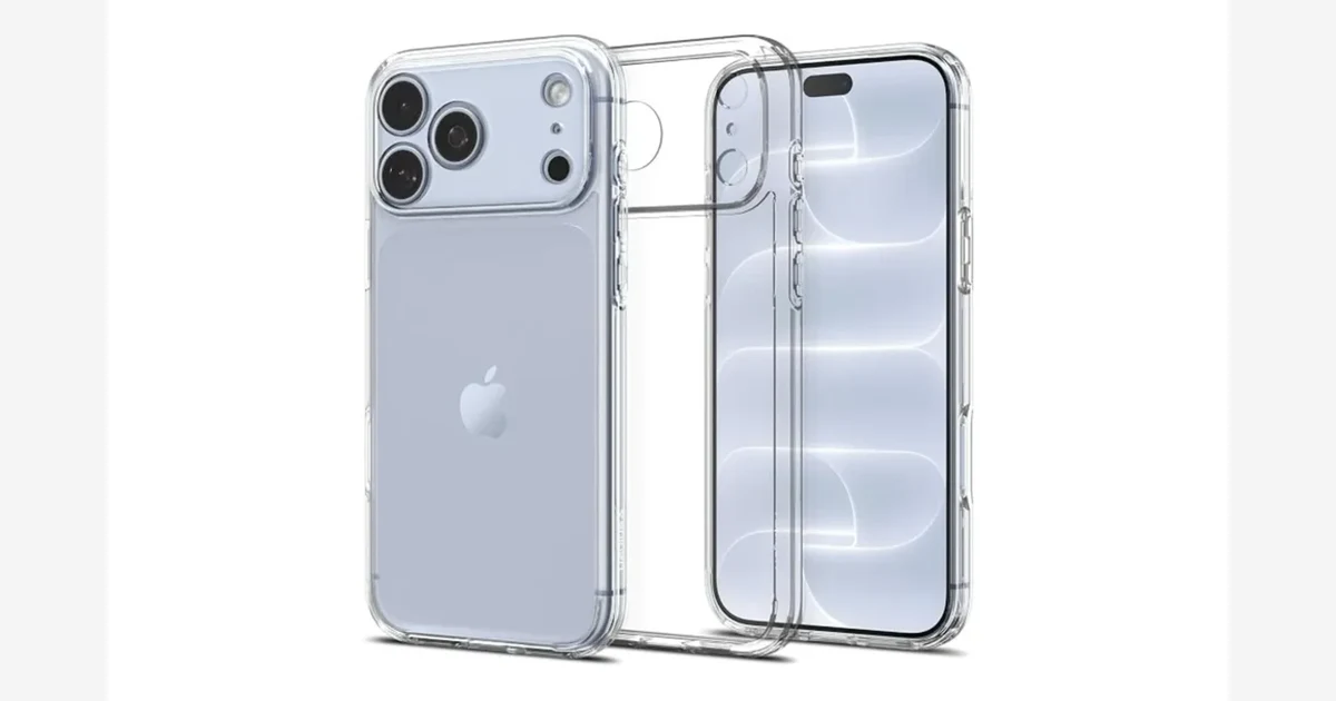 Clear slim case shown front and back on an iPhone 18 Pro Max