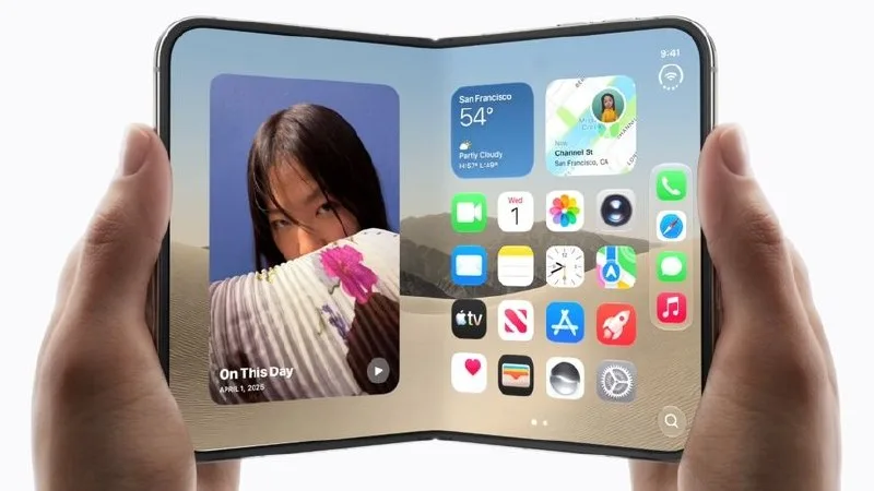 iPhone Duo held open showing the 7.6 inch inner display