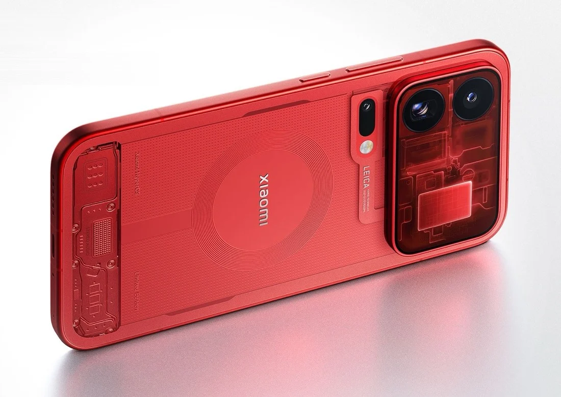 The red transparent special edition showing internal components through the back panel